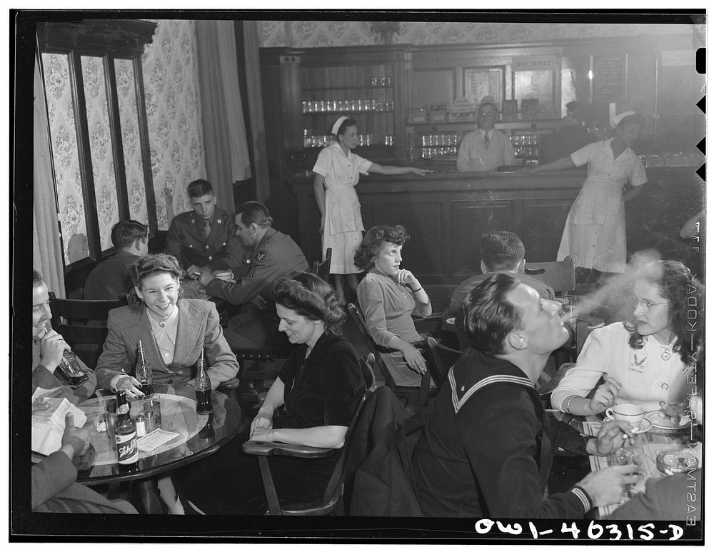 Washington, D.C. In the canteen for enlisted men at the United Nations service center on a Saturday night. Sourced from the…
