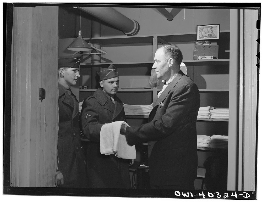 [Untitled photo, possibly related to: Washington, D.C. Attendant at the United Nations service center who furnishes soap…