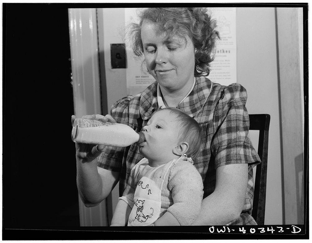 Washington, D.C. Child being fed at the nursery in the United Nations service center. Sourced from the Library of Congress.