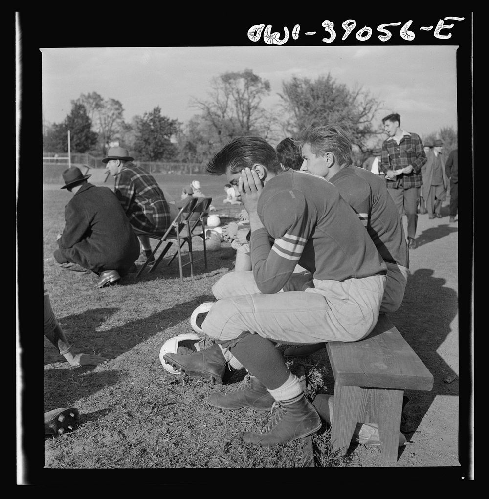 Washington, D.C. A member of the football team during a game at Woodrow Wilson High School. Sourced from the Library of…