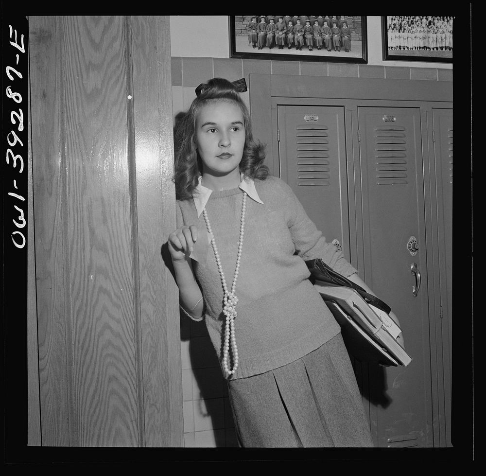 Washington, D.C. Sweaters and long ropes of beads are popular with the girls at Woodrow Wilson High School. Sourced from the…