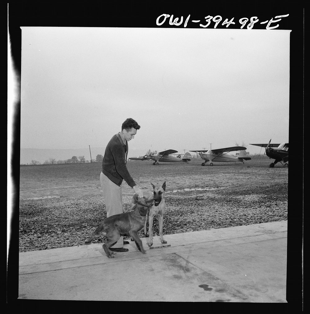Frederick, Maryland. Walter Spangenberg, a student at Woodrow Wilson High School, and two of the mascots at the airfield…
