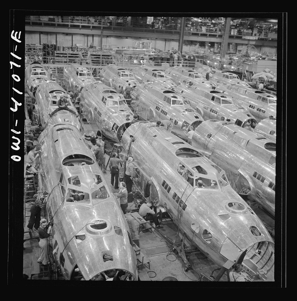 [Untitled photo, possibly related to: Boeing aircraft plant, Seattle, Washington. Production of B-17F (Flying Fortress)…