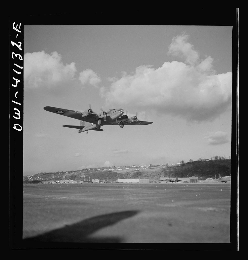 [Untitled photo, possibly related to: Production. B-17 heavy bomber. Another mighty B-17F (Flying Fortress) bomber sets out…