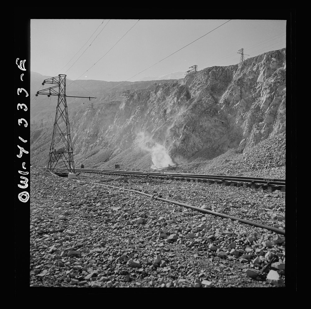 Bingham Canyon, Utah. Blasting at an open-pit mine of the Utah Copper Company. Sourced from the Library of Congress.