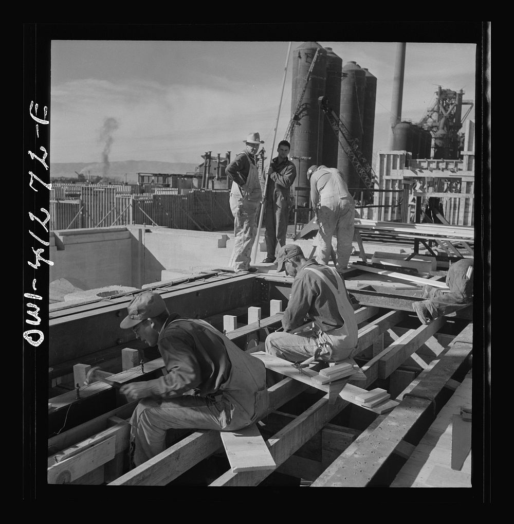 [Untitled photo, possibly related to: Bingham Canyon, Utah. Building a trestle bridge at the open-pit mines of the Utah…