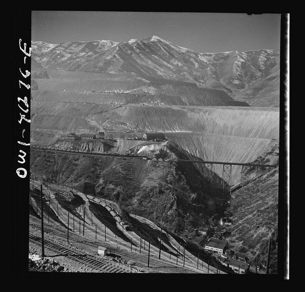 [Untitled photo, possibly related to: Bingham Canyon, Utah. Overall view of an open-pit mine of the Utah Copper Company…