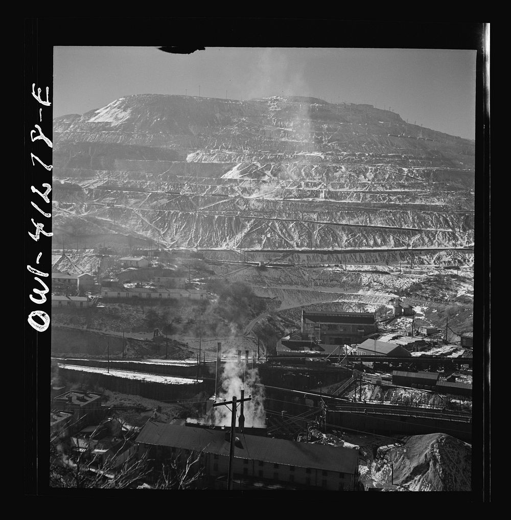 [Untitled photo, possibly related to: Bingham Canyon, Utah. Open-pit workings of the Utah Copper Company, showing loaded ore…