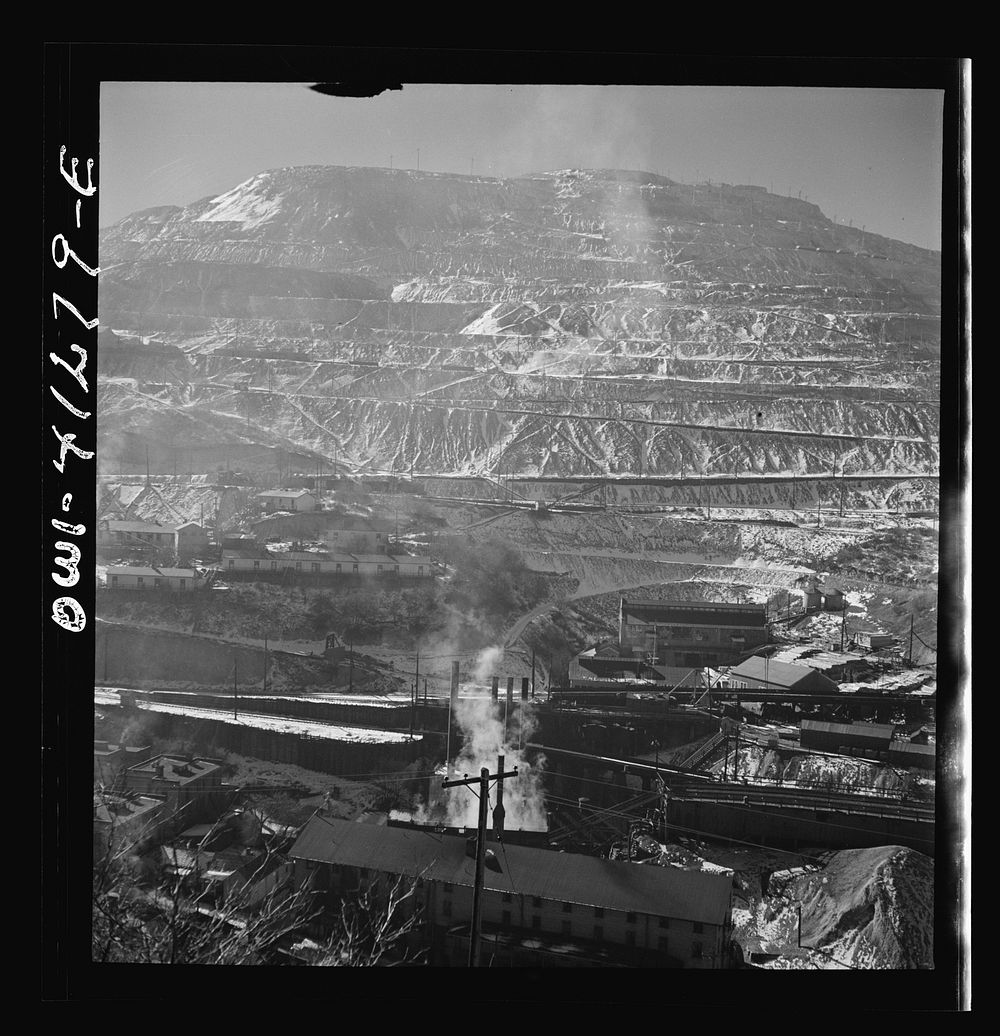 Bingham Canyon, Utah. Open-pit workings of the Utah Copper Company, showing loaded ore trains in the foreground. Sourced…