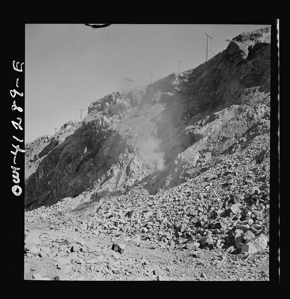 Bingham Canyon, Utah. Blasting at the open-pit mine of the Utah Copper Company. Sourced from the Library of Congress.