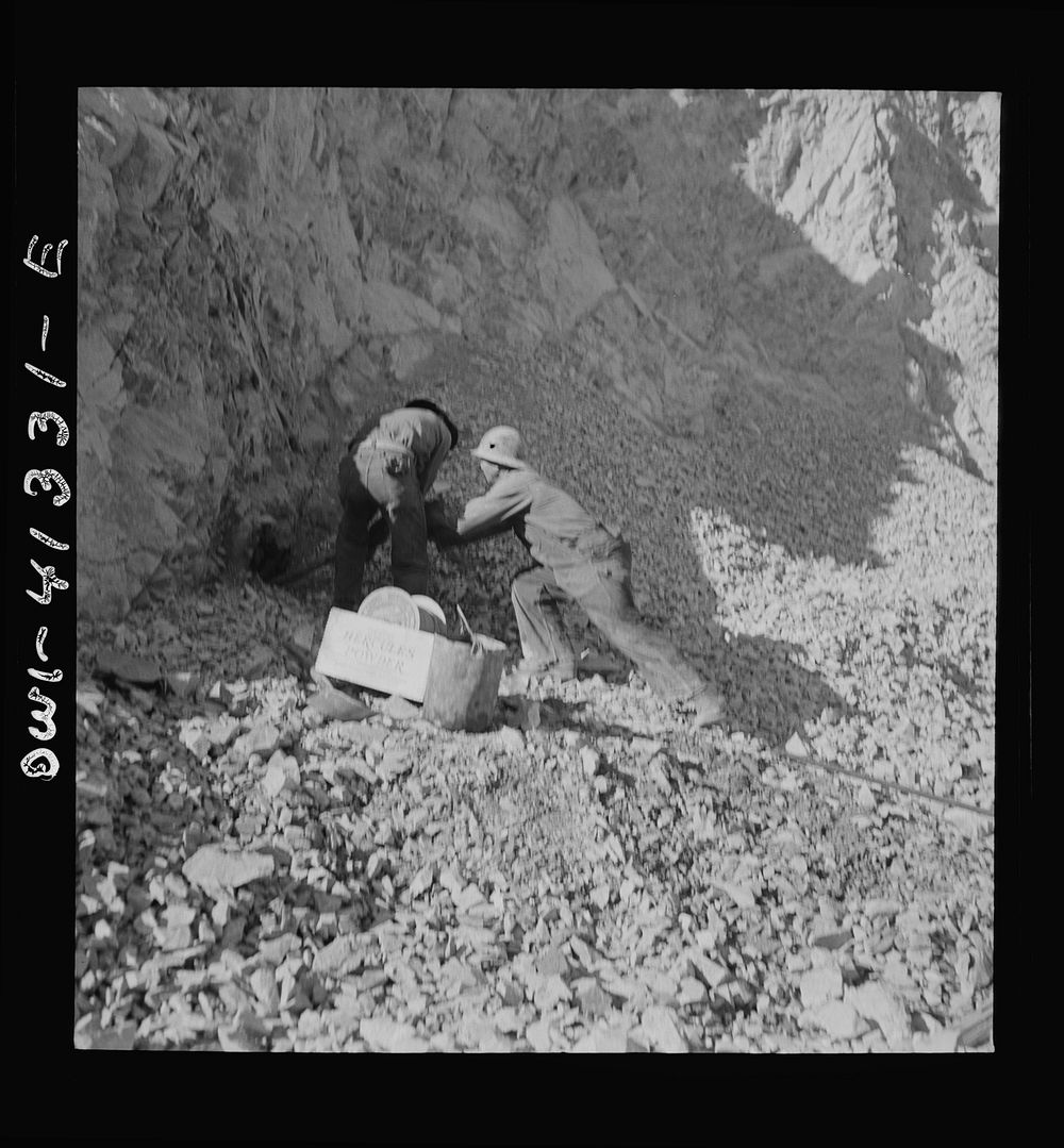 [Untitled photo, possibly related to: Bingham Canyon, Utah. Getting ready to blast ore at the Utah Copper Company mine].…