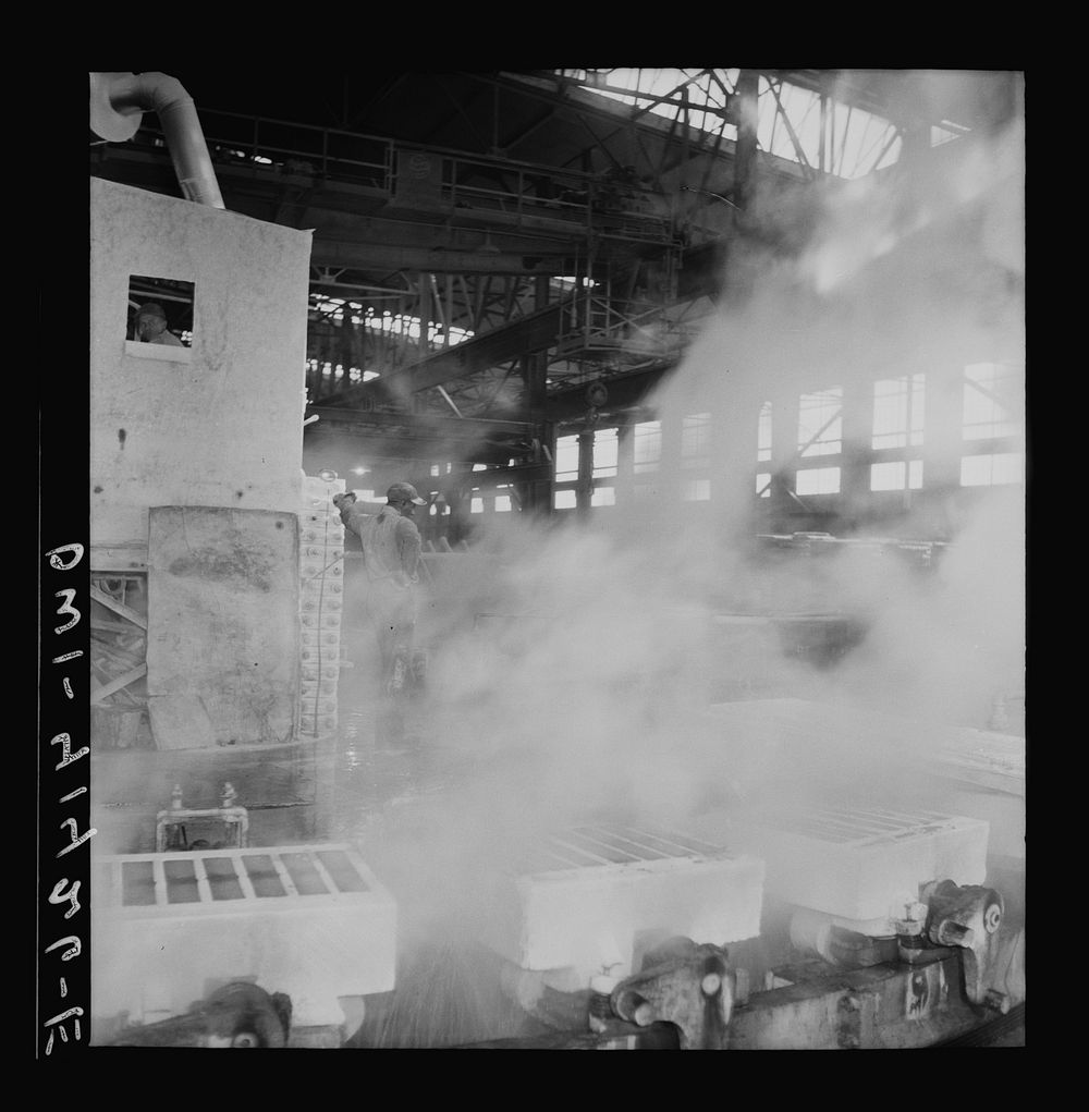 El Paso, Texas. Phelps Dodge refining company. Interior view of casting house where copper is cast into ingots. Sourced from…