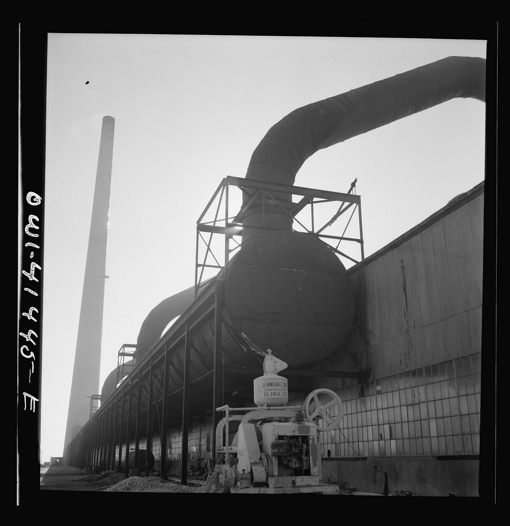 Phelps Dodge refining company, El Paso Texas. Copper is recovered from smoke that pours into these pipes from the furnaces…