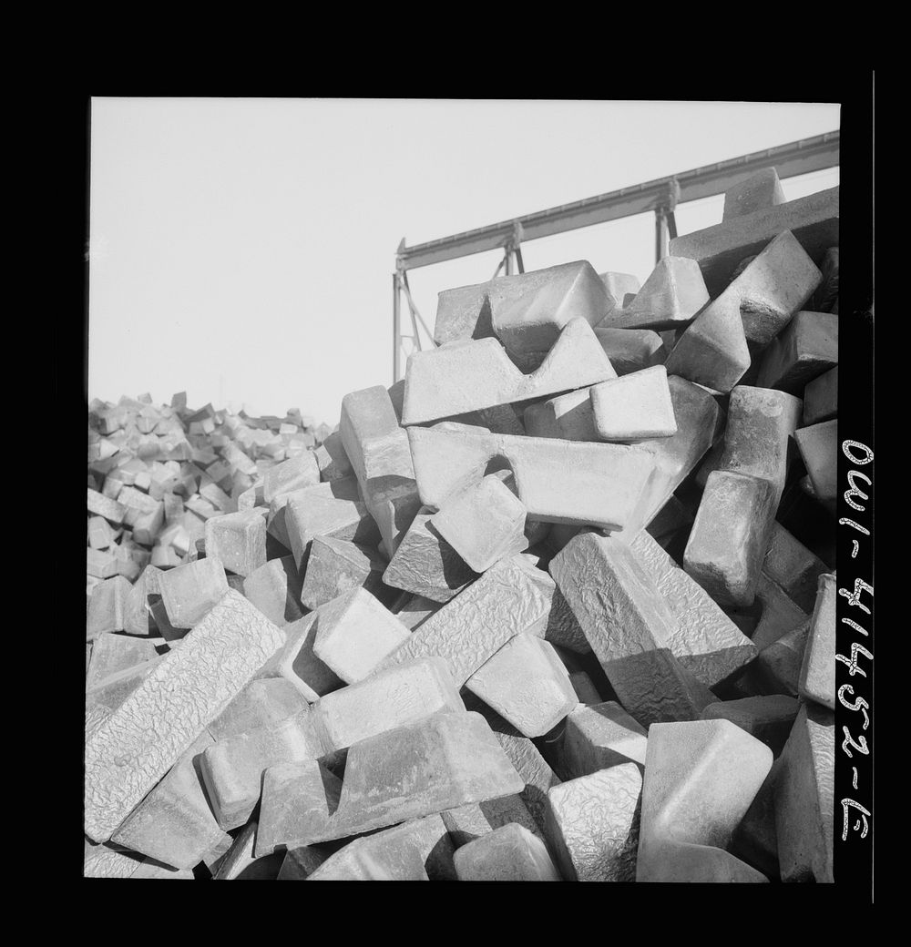 [Untitled photo, possibly related to: Phelps Dodge refining company, El Paso, Texas. Copper received from the smelter ready…