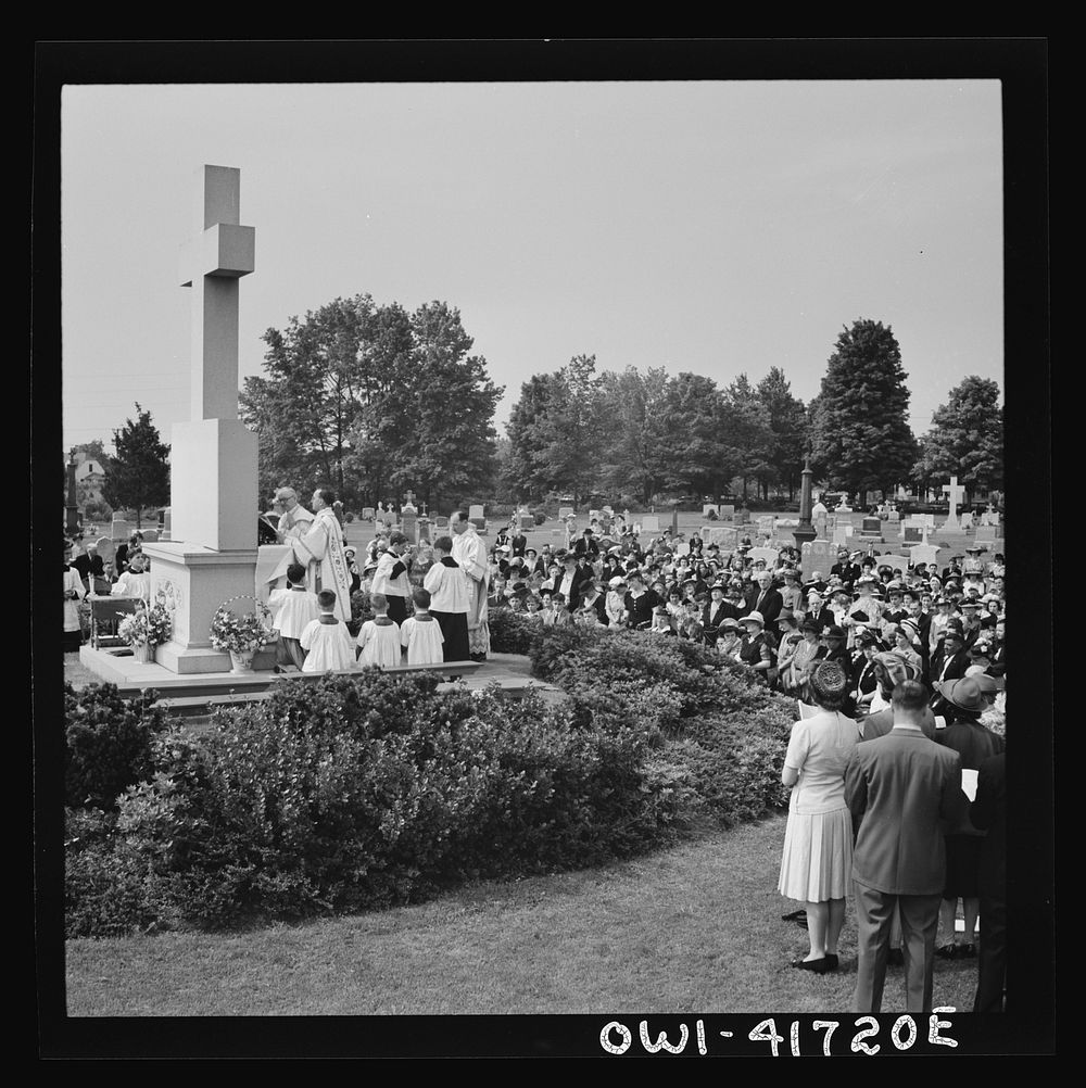 [Untitled photo, possibly related to: Southington, Connecticut. On All Soul's Day the Catholic congregation is gathering in…