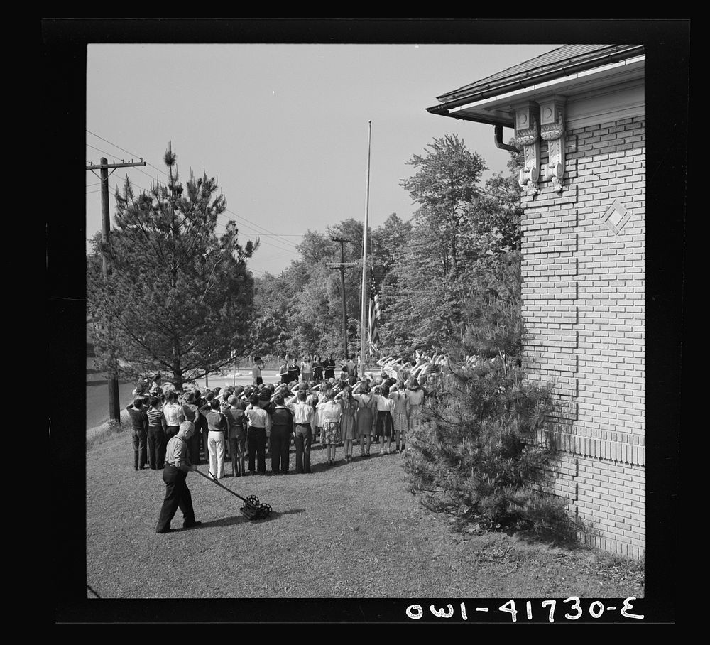 Southington, Connecticut. School children pledging their allegiance to the flag. Sourced from the Library of Congress.