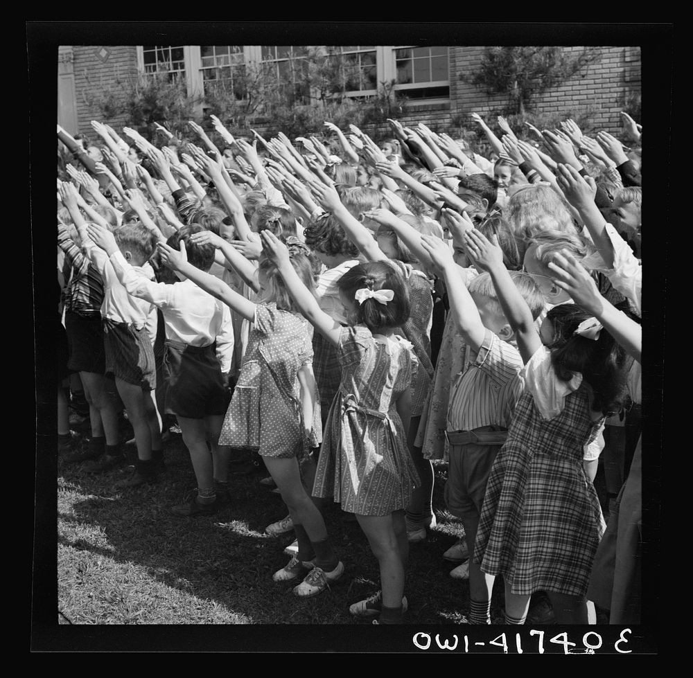 [Untitled photo, possibly related to: Southington, Connecticut. School children pledging their allegiance to the flag].…
