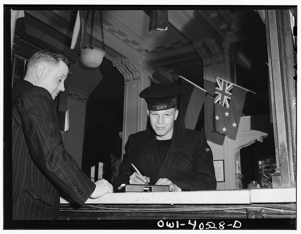 Washington, D.C. A British sailor registering at the United Nations service center. Sourced from the Library of Congress.