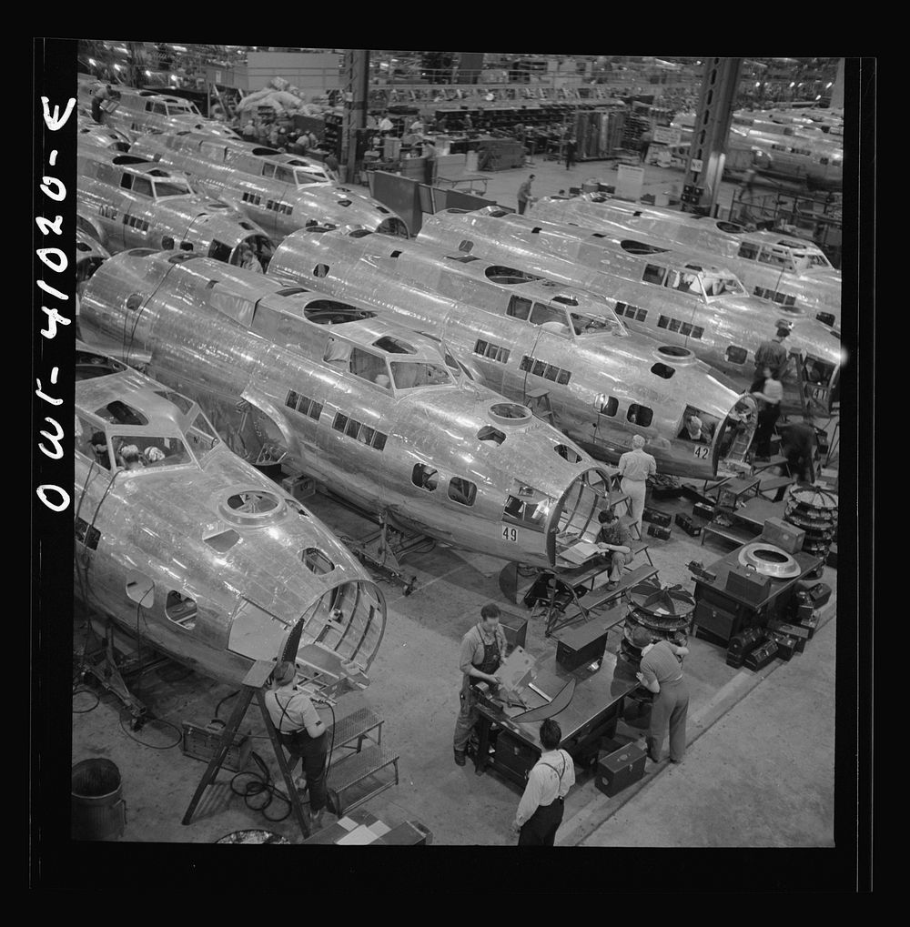 Boeing aircraft plant, Seattle, Washington. Production of B-17F (Flying Fortress) bombing planes. Fuselage sections. Sourced…