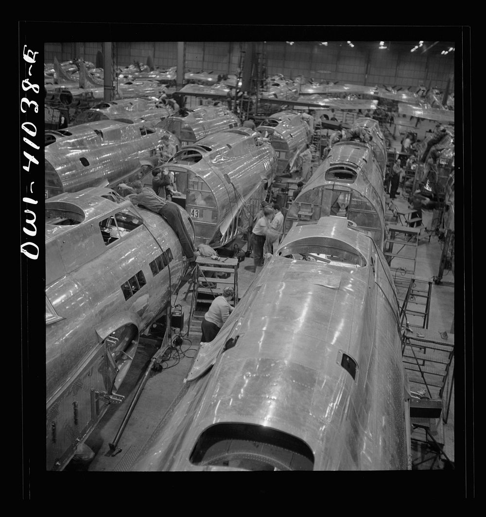 Boeing aircraft plant, Seattle, Washington. Production of B-17 F (Flying Fortress) bombing planes. Fuselage sections.…