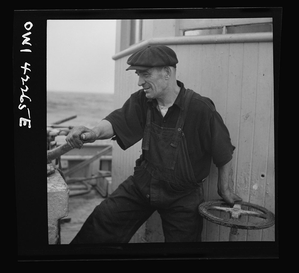 On board a fishing vessel out from Gloucester, Massachusetts. Operating the winch. Sourced from the Library of Congress.