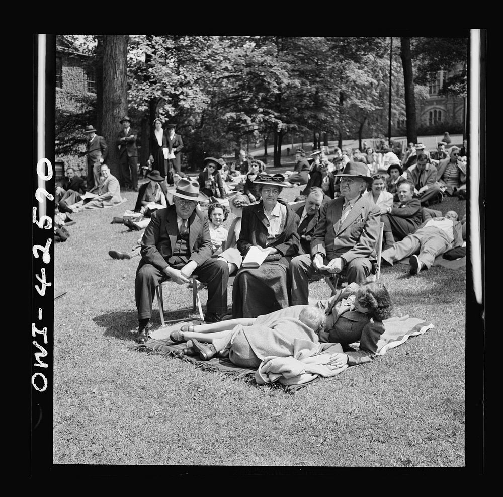 Bethlehem, Pennsylvania. Bach festival. People on the lawn outside Packer Memorial Chapel during an afternoon performance of…