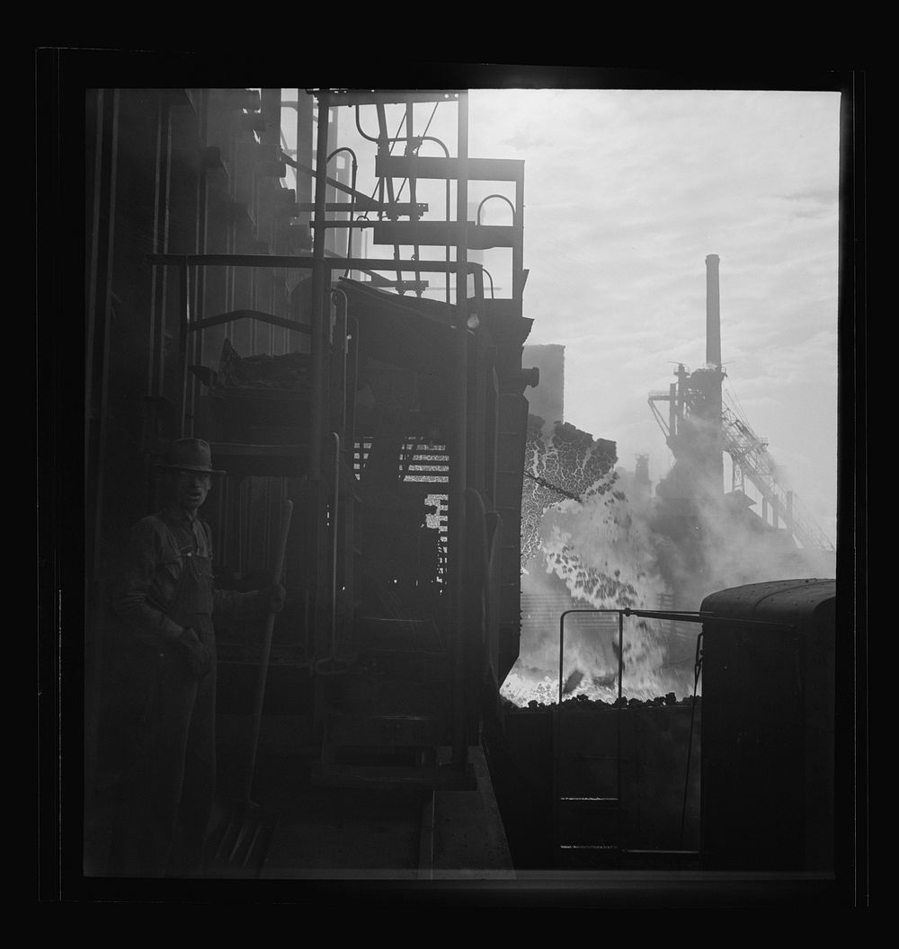 Columbia Steel Company at Ironton, Utah. Discharging coke oven. Sourced from the Library of Congress.