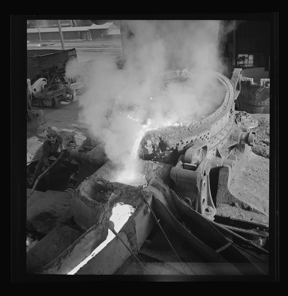 [Untitled photo, possibly related to: Columbia Steel Company at Ironton, Utah. Pouring a heat of iron]. Sourced from the…