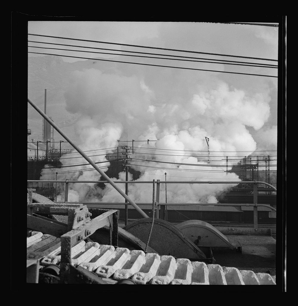 [Untitled photo, possibly related to: Columbia Steel Company at Ironton, Utah. Looking upon coke ovens. The steam indicates…