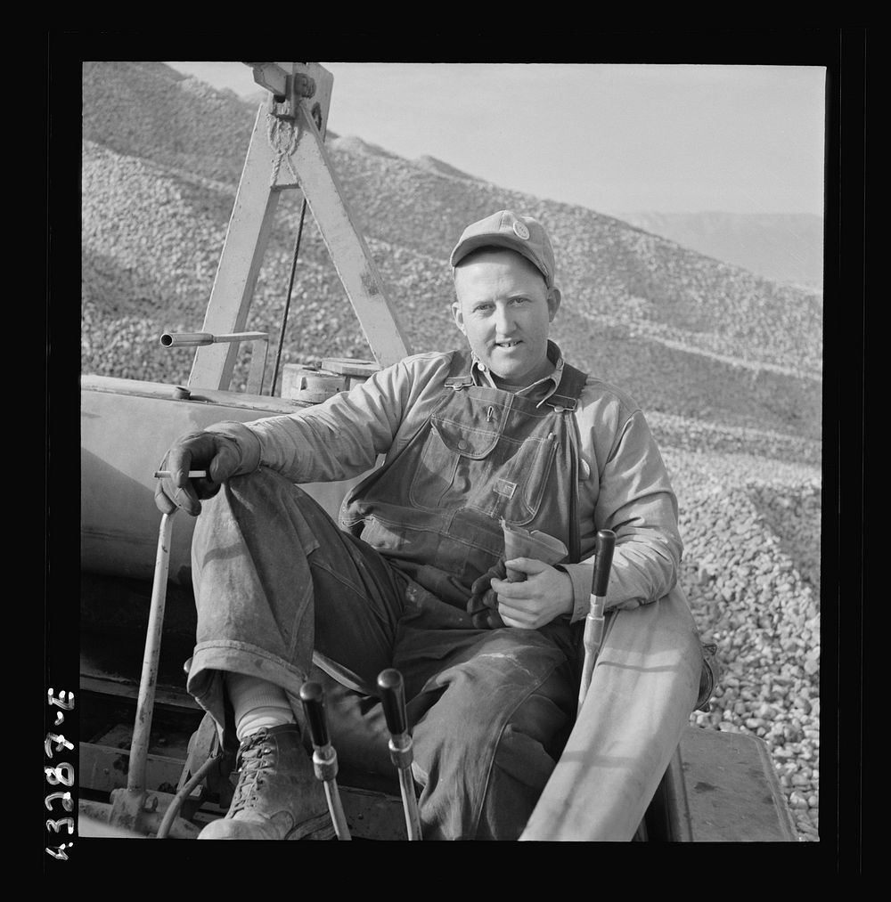 Columbia Steel Company at Geneva, Utah. Bulldozer operator who helps in the construction of a new steel mill which will make…