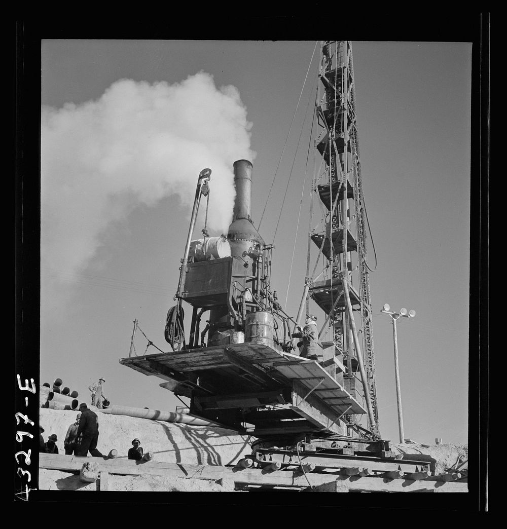 [Untitled photo, possibly related to: Columbia Steel Company at Geneva, Utah. Driving piles for the foundations for a new…