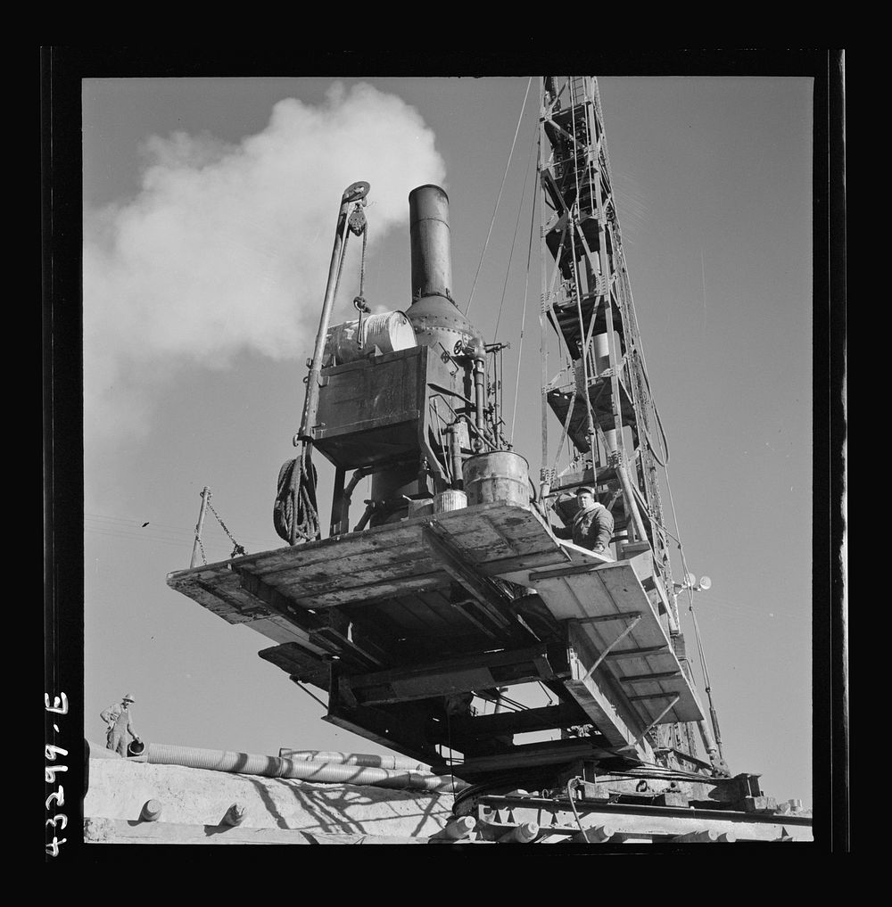 [Untitled photo, possibly related to: Columbia Steel Company at Geneva, Utah. Driving piles for the foundations for a new…