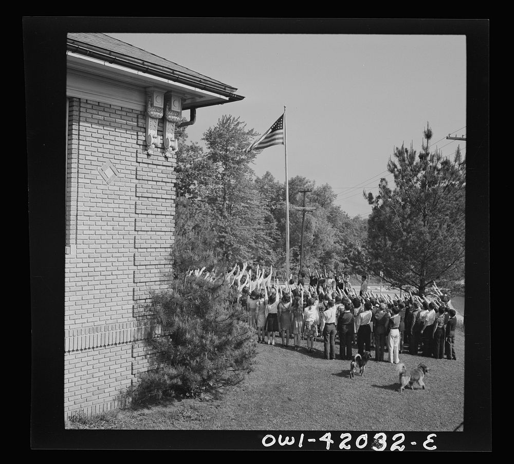 Southington, Connecticut. School children pledging their allegiance to the flag. Sourced from the Library of Congress.