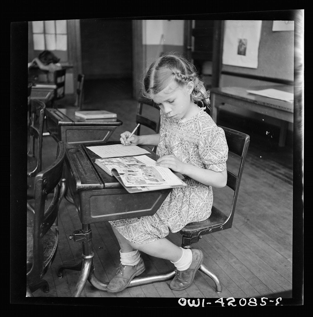 Southington, Connecticut. School girl studying. Sourced from the Library of Congress.