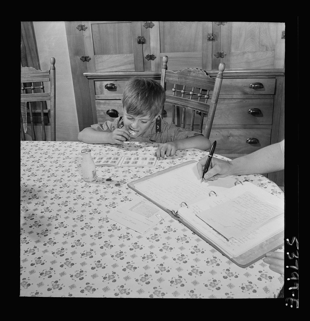 East Montpelier, Vermont. Richard, age five, son of the farmer Charles Ormsbee, has his own war project; he has agreed to…