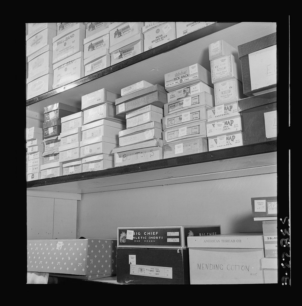 West Danville, Vermont. The shelves in G. S. Hastings's general store, holding 8,000 to 10,000 items which are clearly…