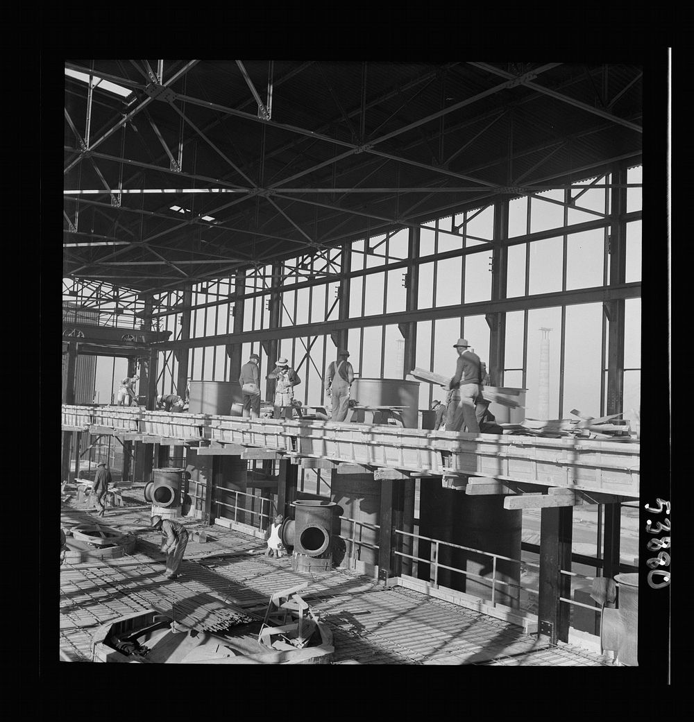 Las Vegas, Nevada. A construction scene inside one of the huge buildings of the Basic Magnesium Incorporated plant in the…