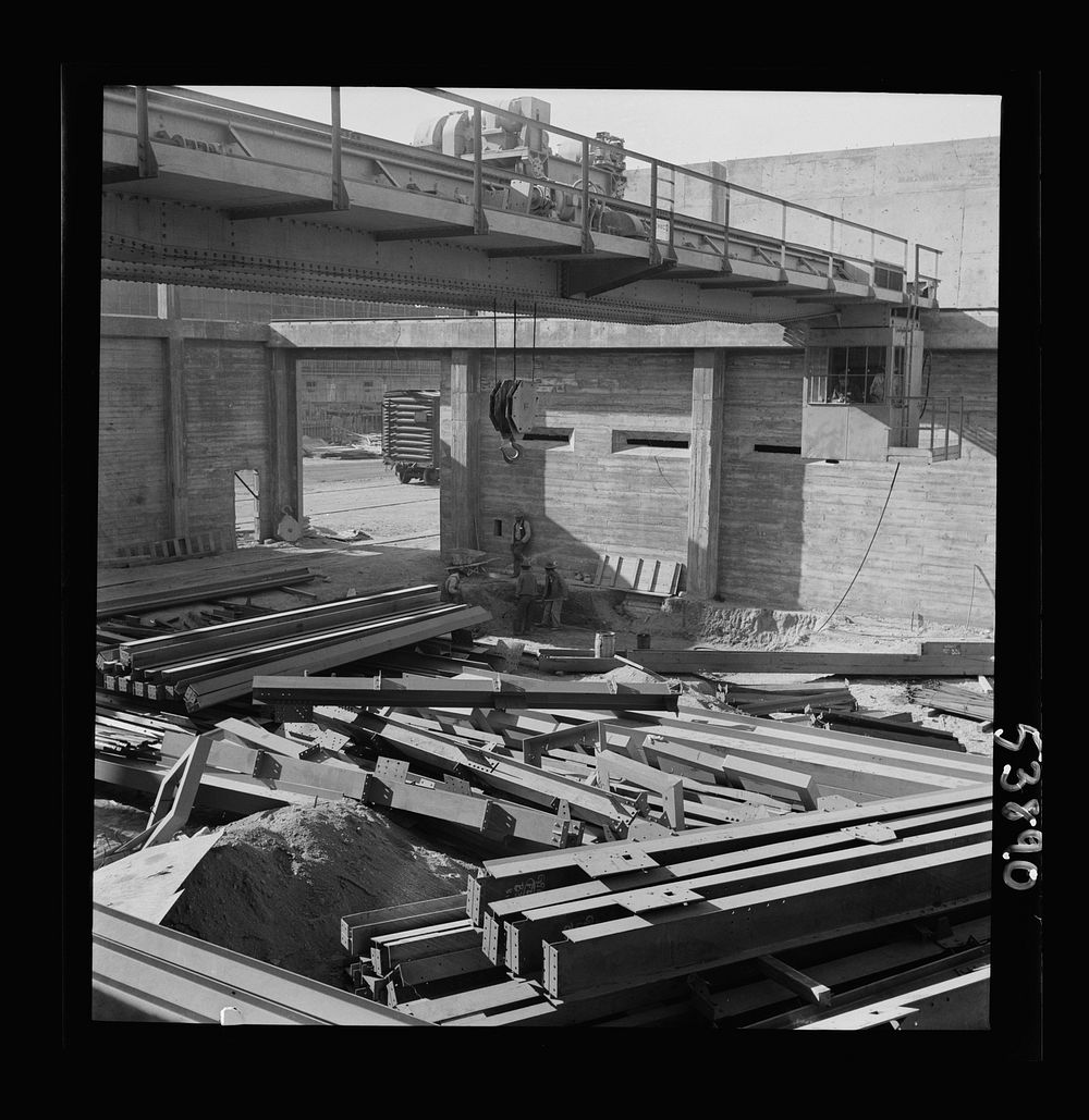 Las Vegas, Nevada. Piles of steel girders for the construction of refineries at the Basic Magnesium plant. Sourced from the…