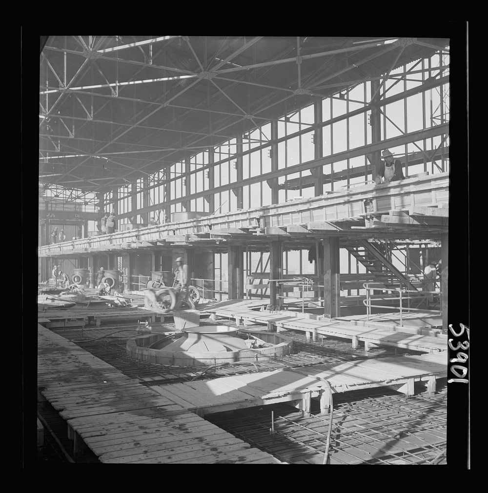 [Untitled photo, possibly related to: Las Vegas, Nevada. A construction scene inside one of the huge buildings of the Basic…