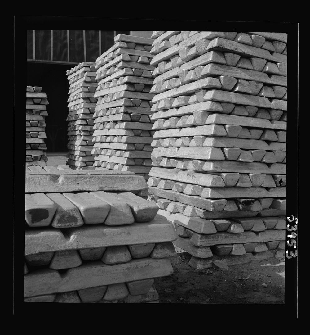 [Untitled photo, possibly related to: Las Vegas, Nevada. Stacks of magnesium ingots ready for war use by manufacturers of…