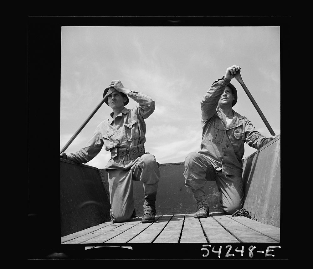 [Untitled photo, possibly related to: Fort Belvoir, Virginia. Four soldiers of the United States Army Engineer Corps…