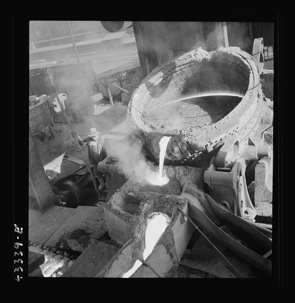 [Untitled photo, possibly related to: Columbia Steel Company at Ironton, Utah. Pouring a heat of iron]. Sourced from the…