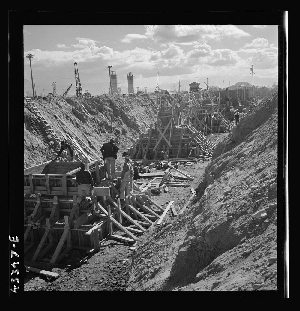 Columbia Steel Company at Geneva, Utah. Excavating and constructing open hearth furnaces for a new steel mill. Sourced from…