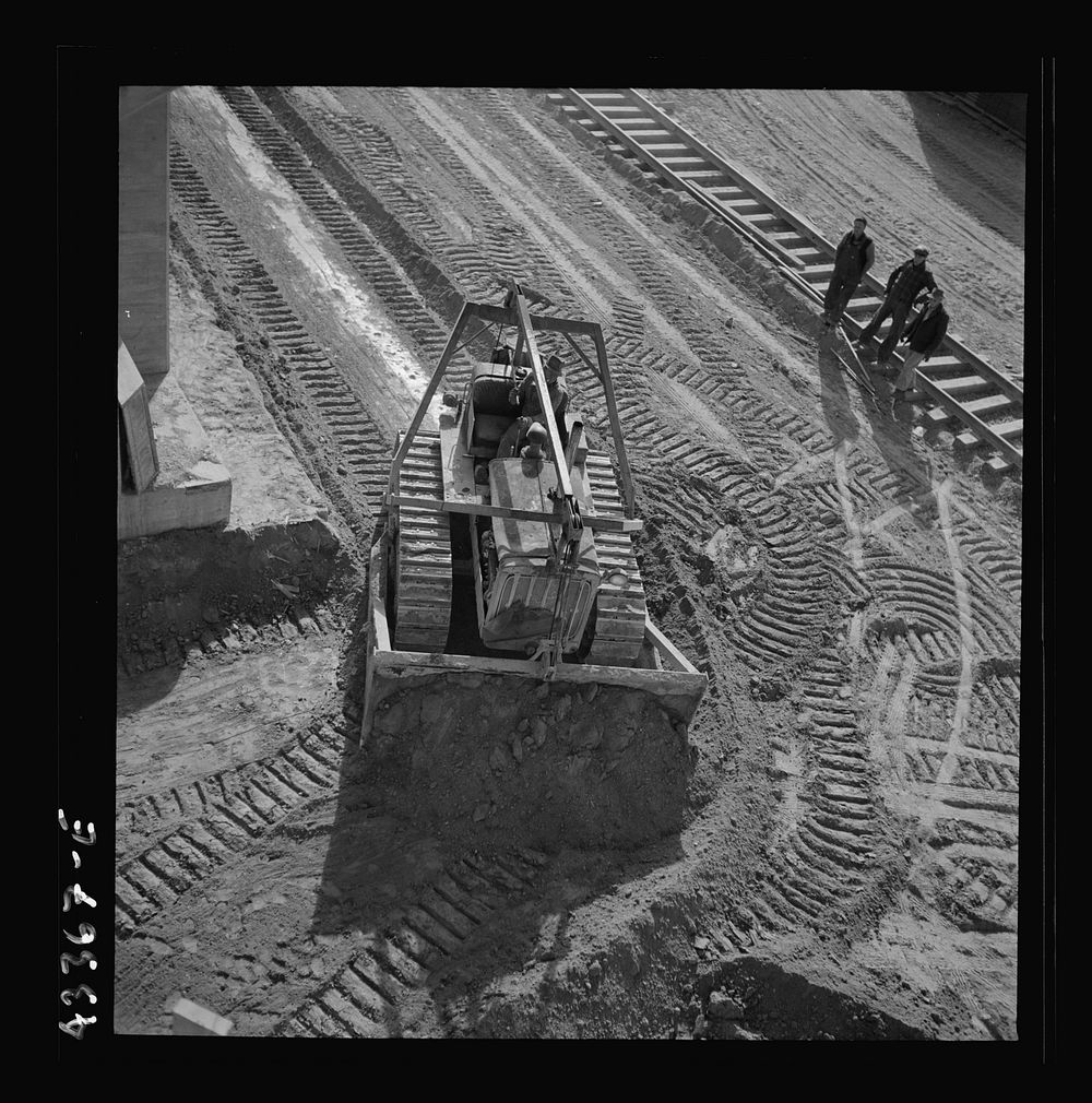 [Untitled photo, possibly related to: Columbia Steel Company in Geneva, Utah. Bulldozer used in grading during the…
