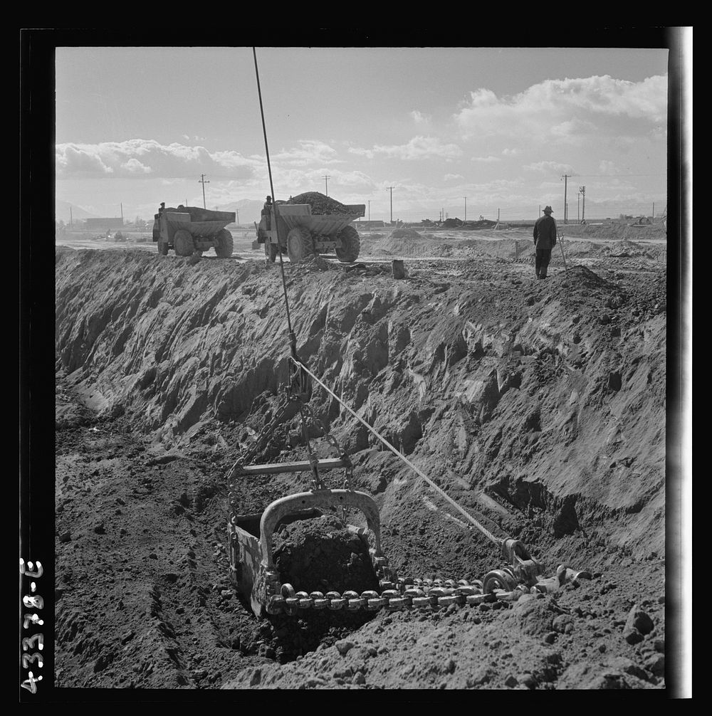 [Untitled photo, possibly related to: Columbia Steel Company at Geneva, Utah. Draglines are working day and night excavating…