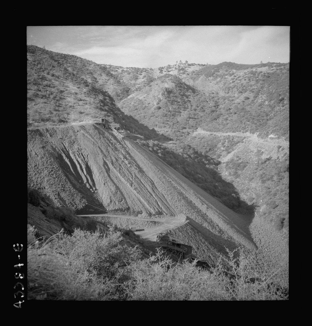 New Idria, California. View of the New Idria Quicksilver Mining Company's workings where cinnabar, an ore containing…