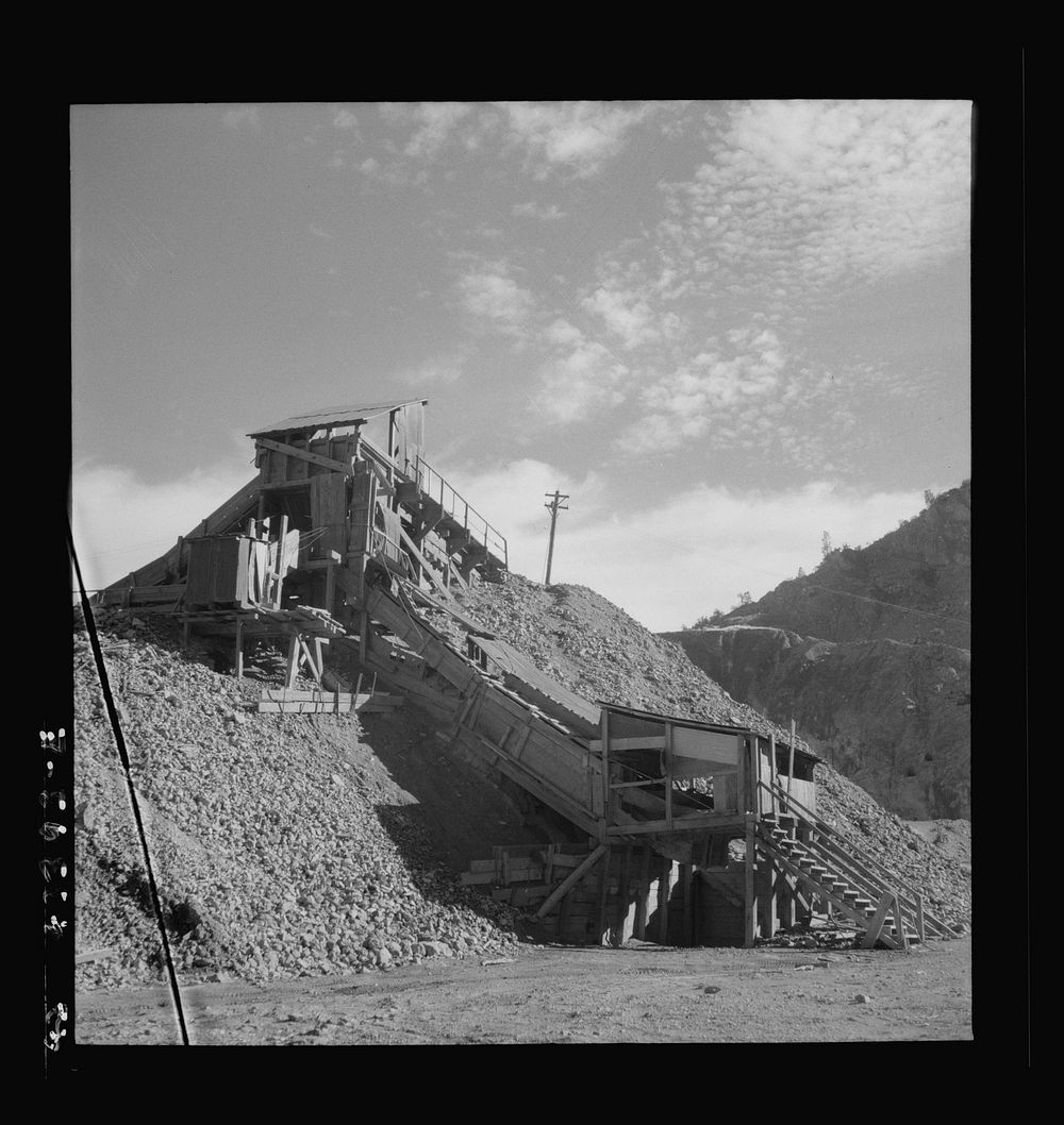 New Idria, California. A part of a mercury extraction plant of the New Idria Quicksilver Mining Company. Triple-distilled…