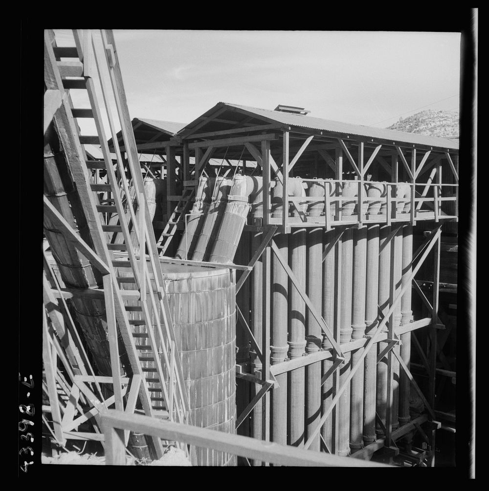 New Idria, California. A view of the mercury extraction plant of the Quicksilver Mining Company where mercury is obtained…