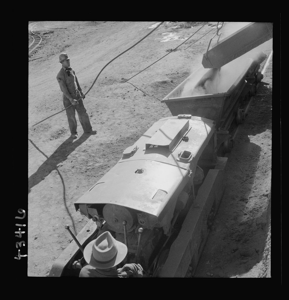 [Untitled photo, possibly related to: New Idria, California. A mining car used at the workings of the New Idria Quicksilver…
