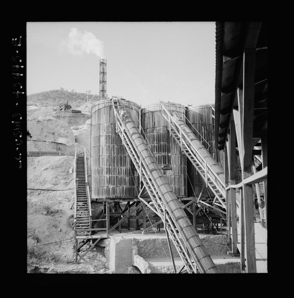 [Untitled photo, possibly related to: New Idria, California. A mercury extraction plant of the New Idria Quicksilver Mining…